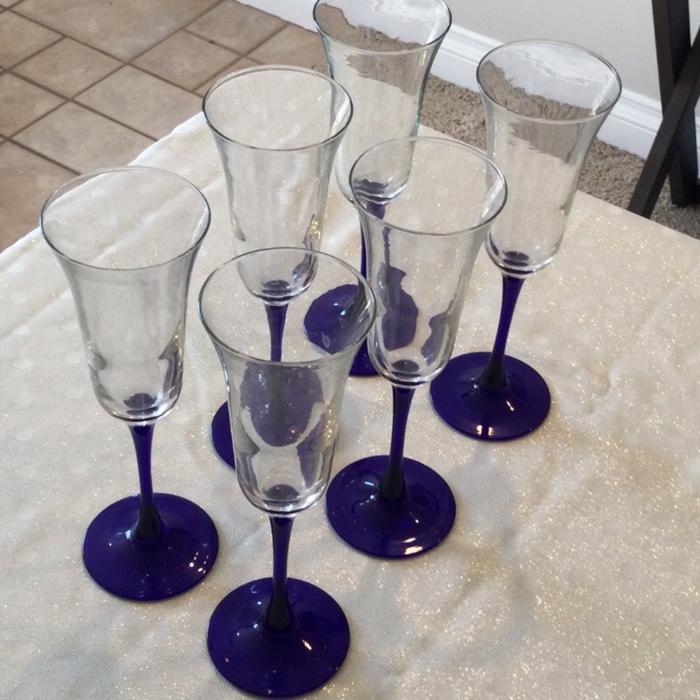 Champagne Blue Flutes (6) Set